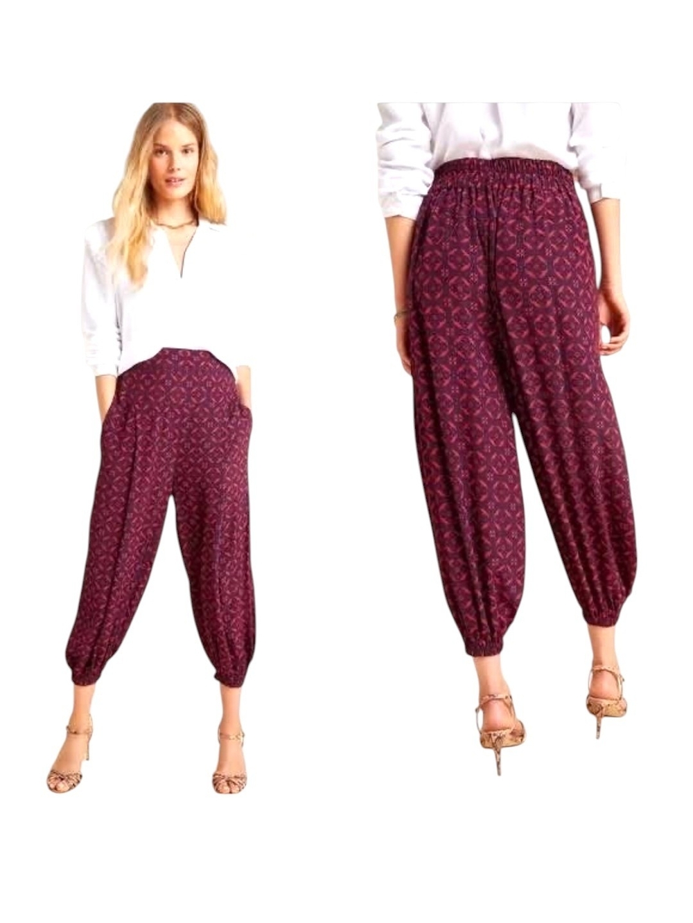 Anthropologie Burgundy Printed Harem/Jogger Pants Size S